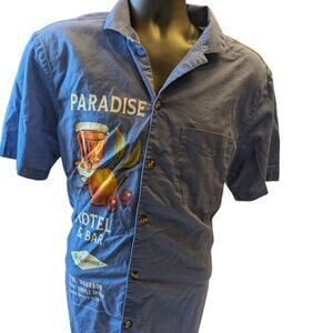 Old Navy Shirt Mens Large Linen Paradise Hotel Cocktail Graphic Beach Hawaiian
